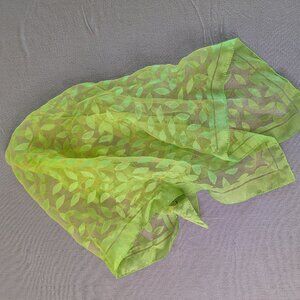 vintage 80s 90s sheer hair neck scarf green leaf leaves cottagecore nature 25" x